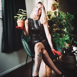 Plein Sud Leather Lace Up Skater Dress